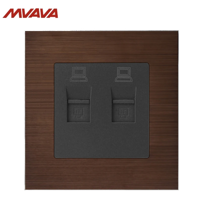 

MVAVA Double PC Data Wall Socket Dual RJ45 Outlet Internet Computer Jack Plug Luxury Network Alumimum Receptacle Free Shipping