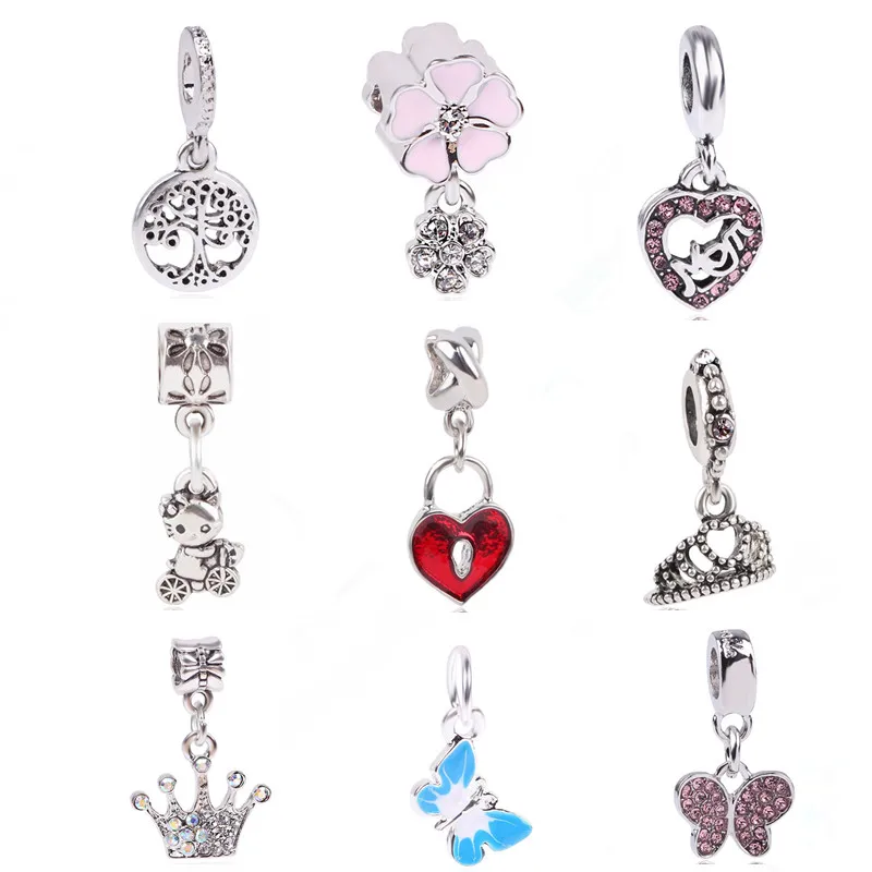 

dodocharms Original Silver Color Charms Butterfly Tree Crown MOM CZ Crystal Beads For Pandora Bracelets DIY Pendant Jewelry