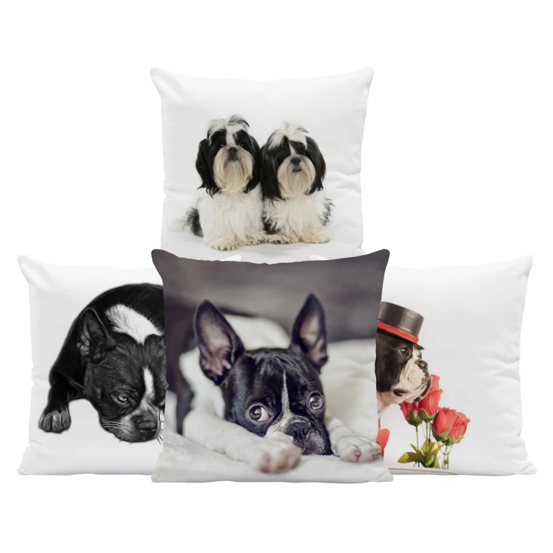 

Boston Terrier Schnauzer Cushion Cover Pug Yellow Pillows Mediterranean Style Car Lumbar Support Pillowslip Covers Small Velvet
