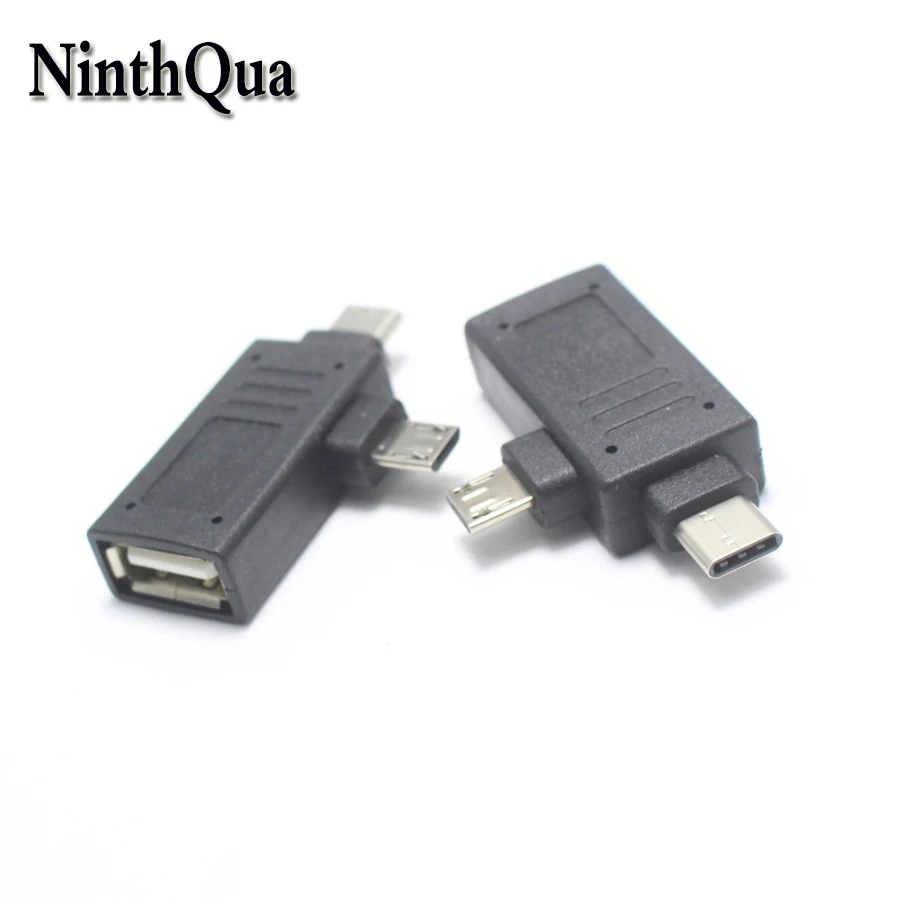 

NinthQua USB 3.1 Type C + Micro USB Male Plug to USB 2.0 Female jack OTG Connector Adapter for Data Line Phone U Disk