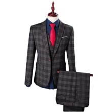 Одна кнопка серый плед жениха смокинги для женихов однобортный женихов Best Man Костюмы 3 предмета в комплекте(куртка+ брюки девоч