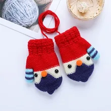 Детские варежки новые модные Лоскутные Мультяшные пингвина животных красочные милые зимние теплые полный палец вязаные перчатки веревка для малышей