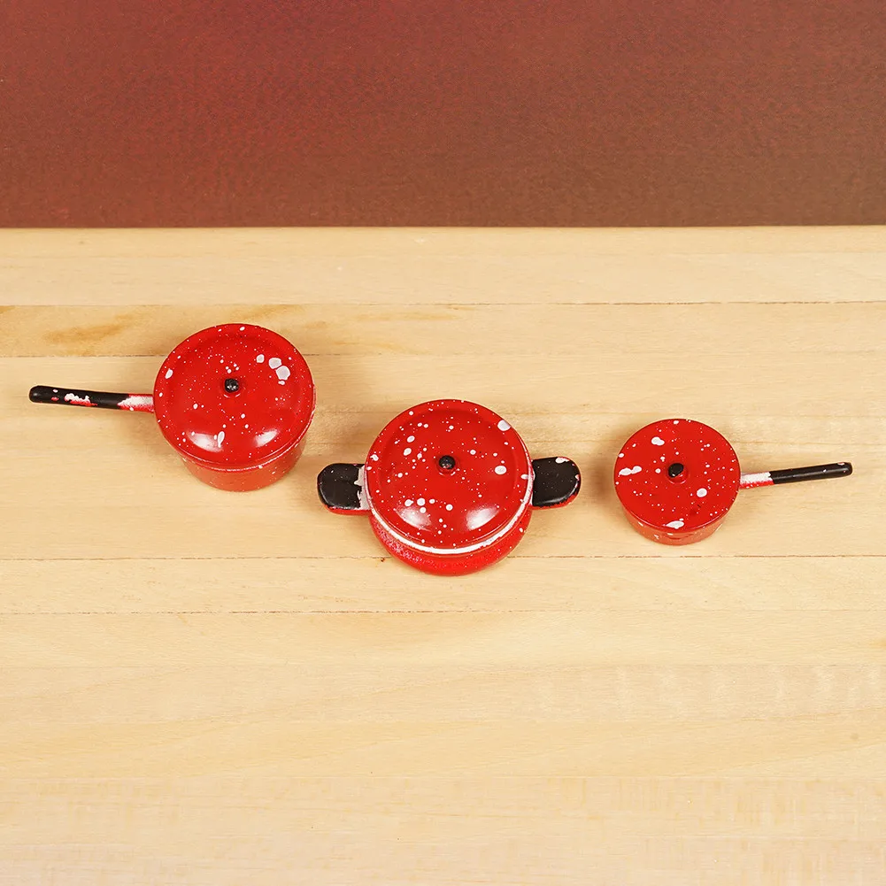 Dongzhur 3pcs/set Kitchen Cookware Model Snowflake Red Pots Model For 1:12 Dollhouse Miniature Mini Dollhouse Model Accessories Dongzhur 3pcs/set Kitchen Cookware Model Snowflake Red Pots Model For 1:12 Dollhouse Miniature Mini Dollhouse Model Accessories