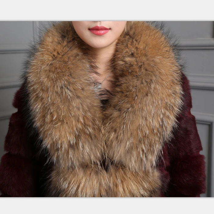 Col Lapin Naturel Manteau Femmes Mode Réel De Grande Chaud Laveur Taille Fourrure Outwear Raton Long D'hiver Veste xRqBc4w