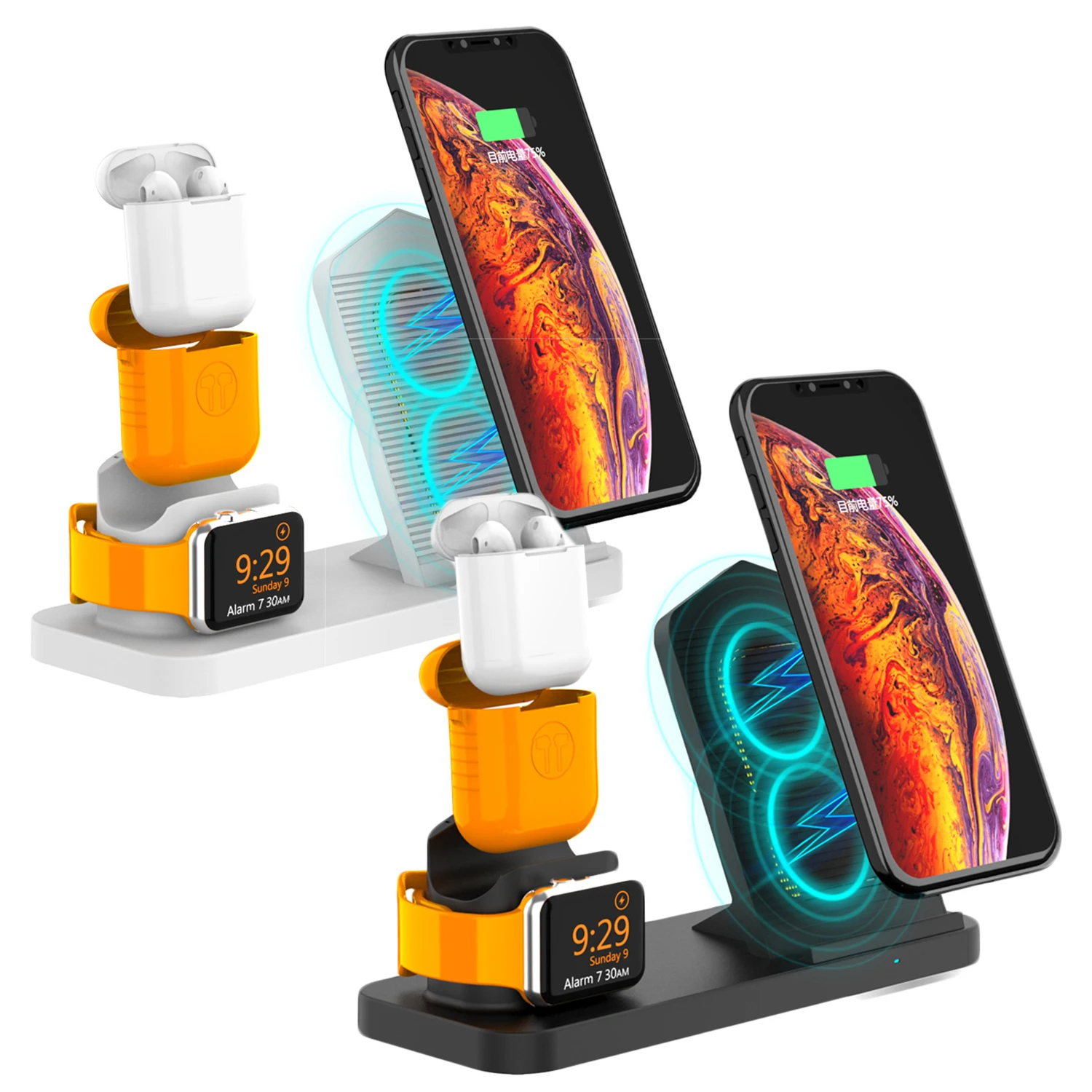 

Besegad 3 in 1 Wireless Charging Holder Dock Station Charger Stand Cooling Fan for Apple Watch Series 4 AirPods iPhone X Xs Max