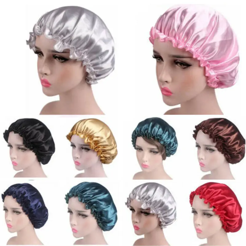 Silk Satin Night Sleep Cap Hair Care Beauty Bonnet Hat Head Cover Elastic Band