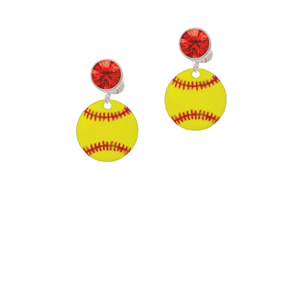 3/4'' Enamel Softball Crystal Clip On Earrings (4)