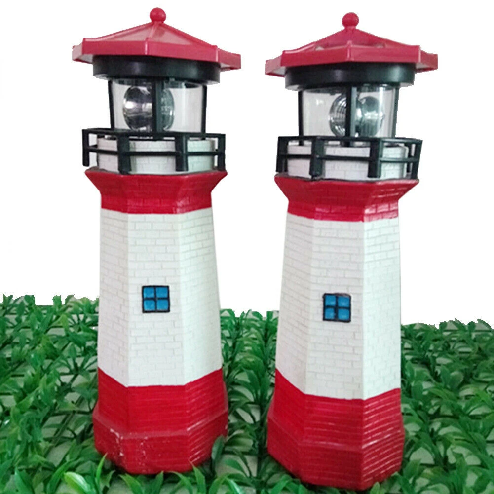 Solar Powered Lighthouse Rotating LED Bulb Garden Patio Beacon Tower Light Home Garden Decoration Fence Lawn Lamp Fairy Light