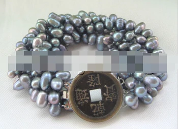 

00887 6row black baroque freshwater pearl bracelet