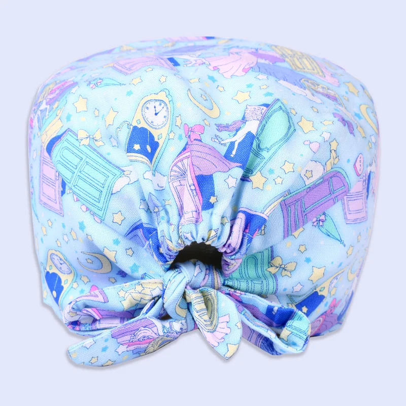 Blue Unicorn Pattern Medical Nurse Scrub Hats Surgical Caps OR Work Cap Cotton Sweatband Dentist SPA Work Skull Cap