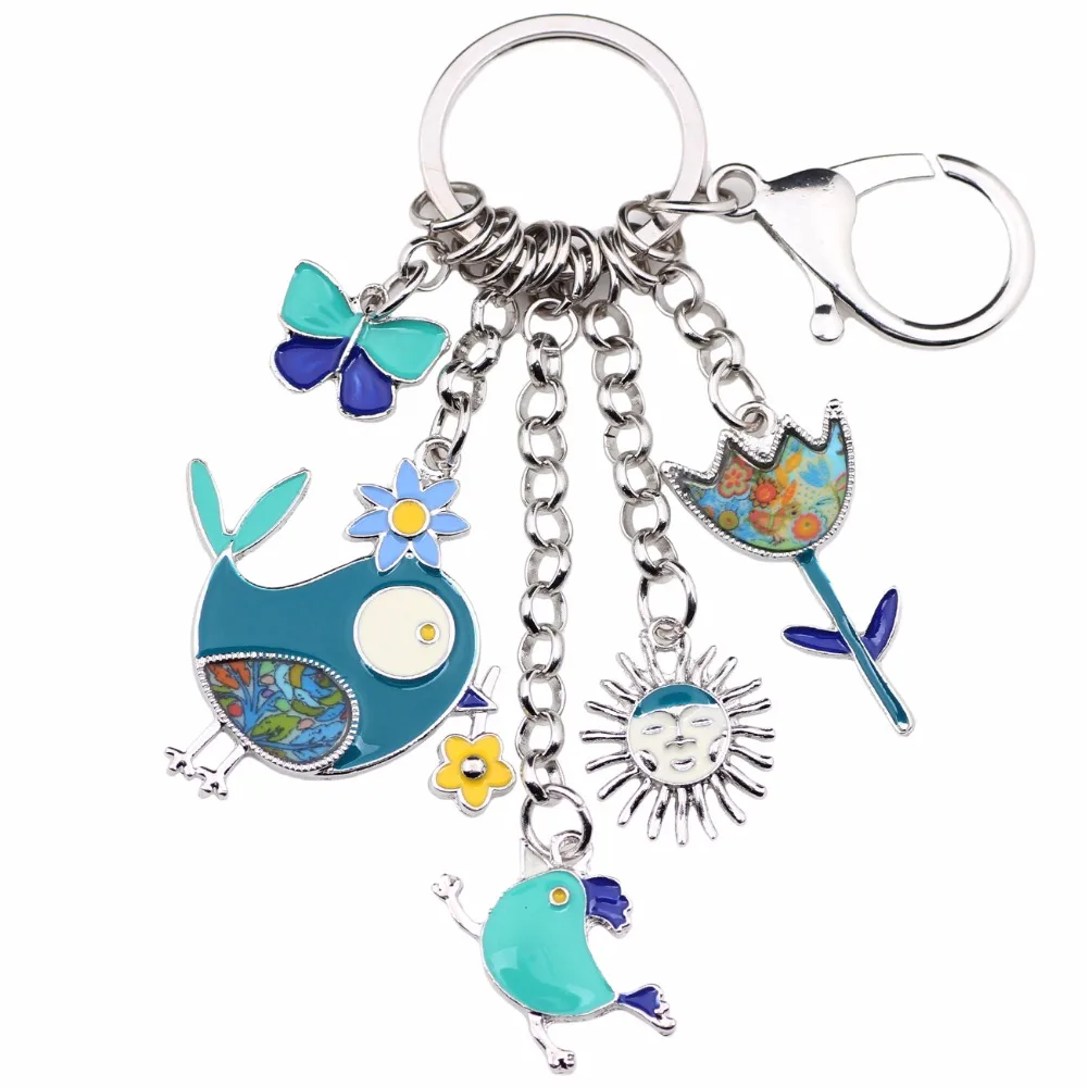 Bonsny Animal Enamel Bird Sun Flower Butterfly Key Chain Women Keyrings Gift HandBag Charms Keychain Car key Charms Jewelry - Image 2