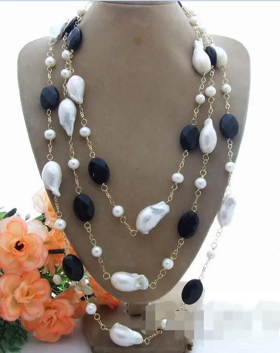 

vogue popular 22mm Bead-Nucleated Pearl&Onyx Necklace 60