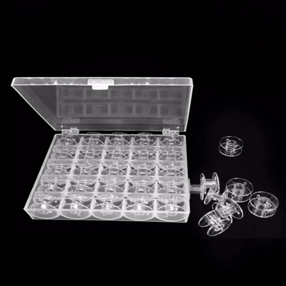 

Transparent Clear Storage Empty Box 25 Grids Sewing Machine Thread Organizer with 25 Bobbins Tools