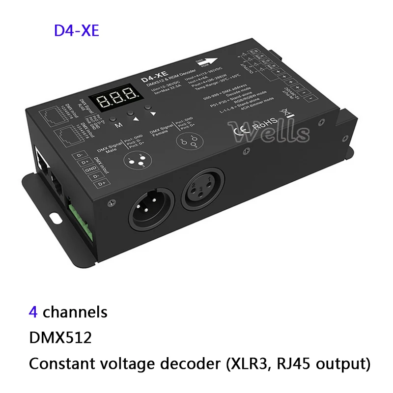 4 канала постоянного Напряжение или постоянный ток DMX512 и RDM декодер с цифровым