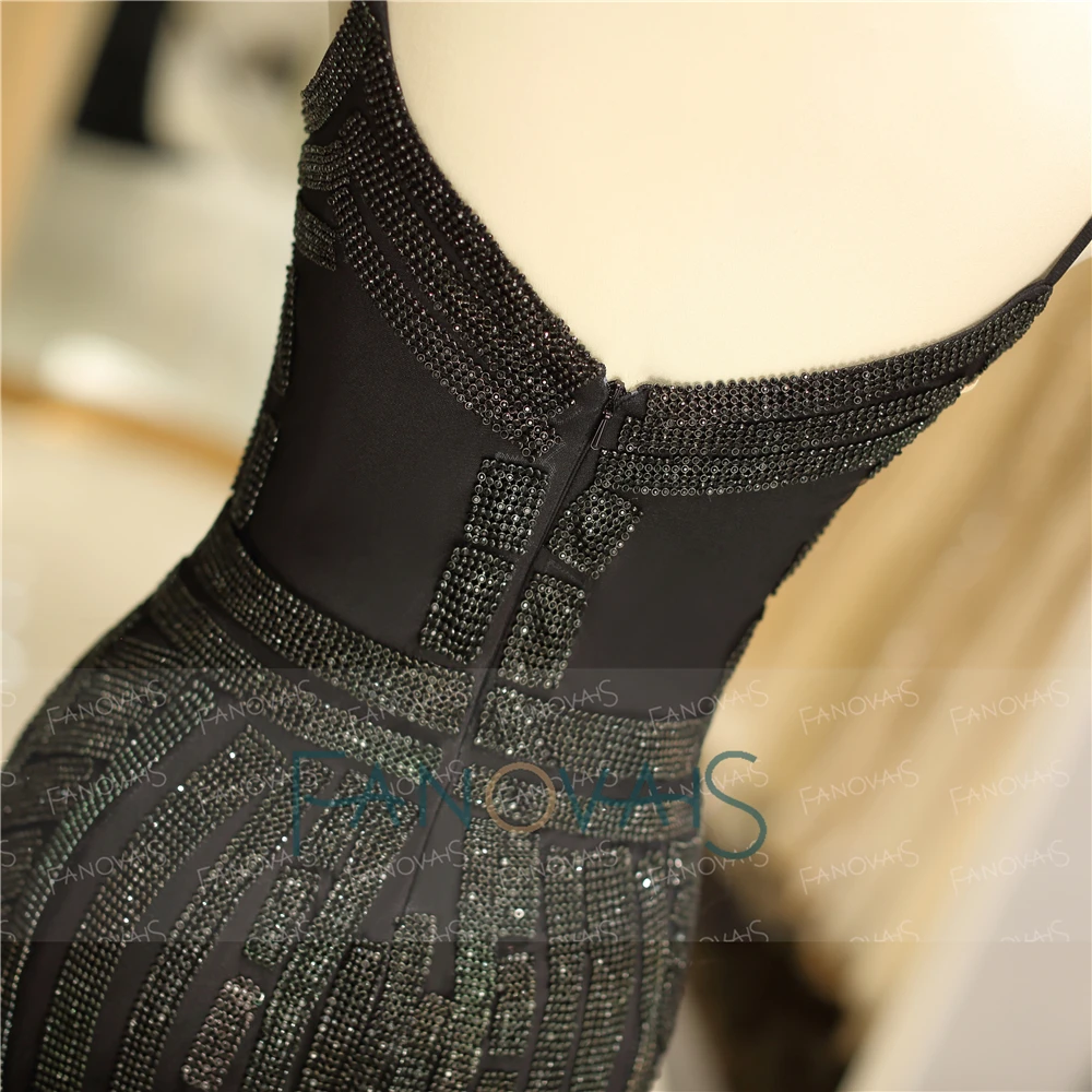 2019 Mermaid Evening Dresses Long Sweetheart Spaghetti Straps Rhinestone Beaded Black Prom Dress 2018 Robe de Soiree SQ15 2019 Mermaid Evening Dresses Long Sweetheart Spaghetti Straps Rhinestone Beaded Black Prom Dress 2018 Robe de Soiree SQ15