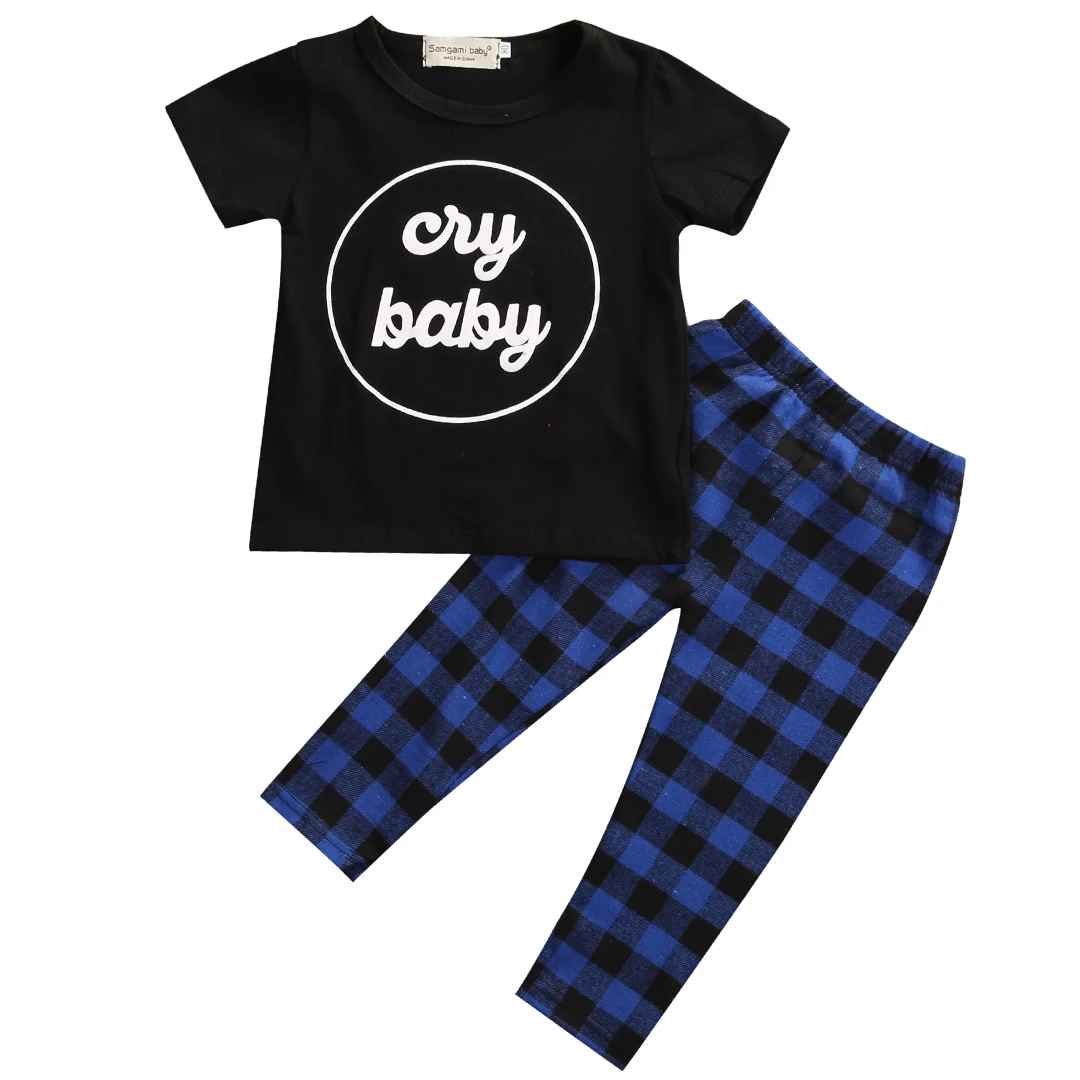 

2Pcs/Set Newborn Toddler Infant Baby Boy 2017 Summer Cotton Clothes T-shirt Tops+Long Pants Outfits Set