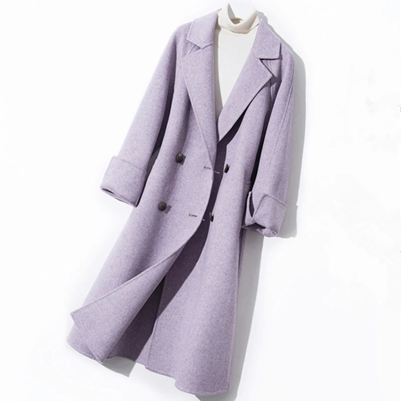

Women Wool Coat 100% Woolen Coat 2018 High-quality Brand Double-Sides Cashmere Coats Female Medium-Long Woolen Overcoat