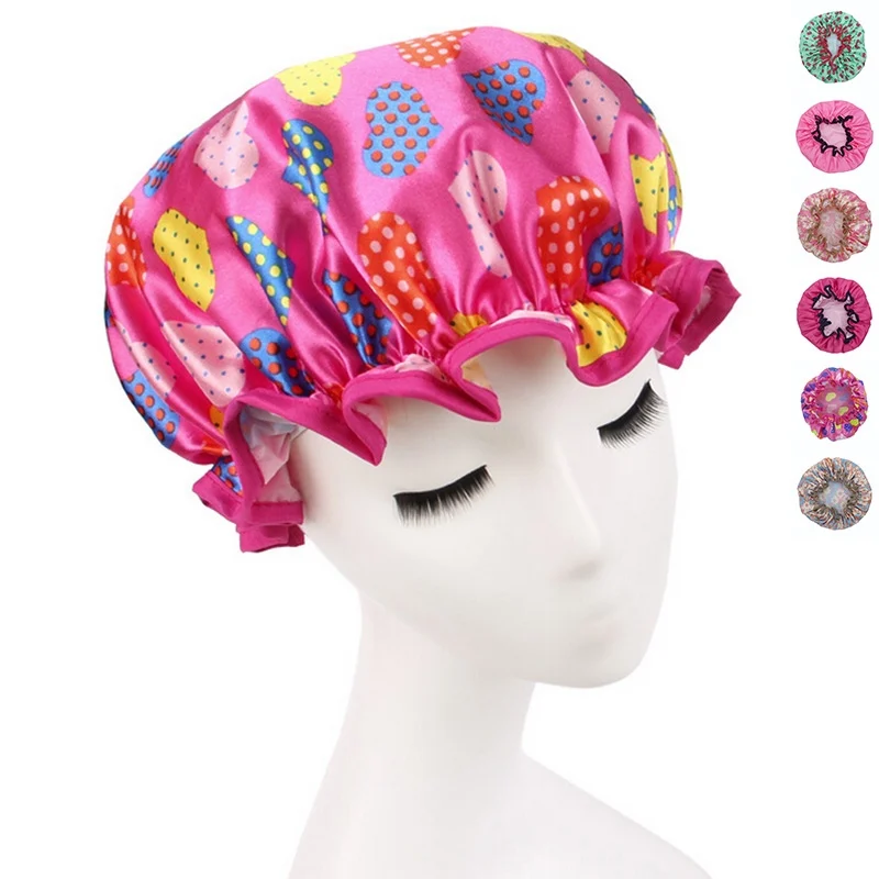 Women Waterproof Shower Cap Lovely Printing Elastic Shower Caps for