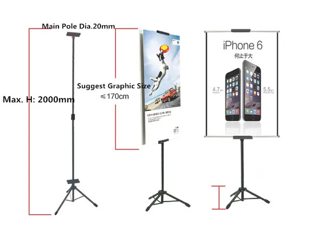Pop Metal Tripod Bedframe Hanging Banner Up Display Telescopic Pop Metal Tripod Bedframe Hanging Banner Up Display Telescopic Holder Poster Stand Baking Dull Polish 20