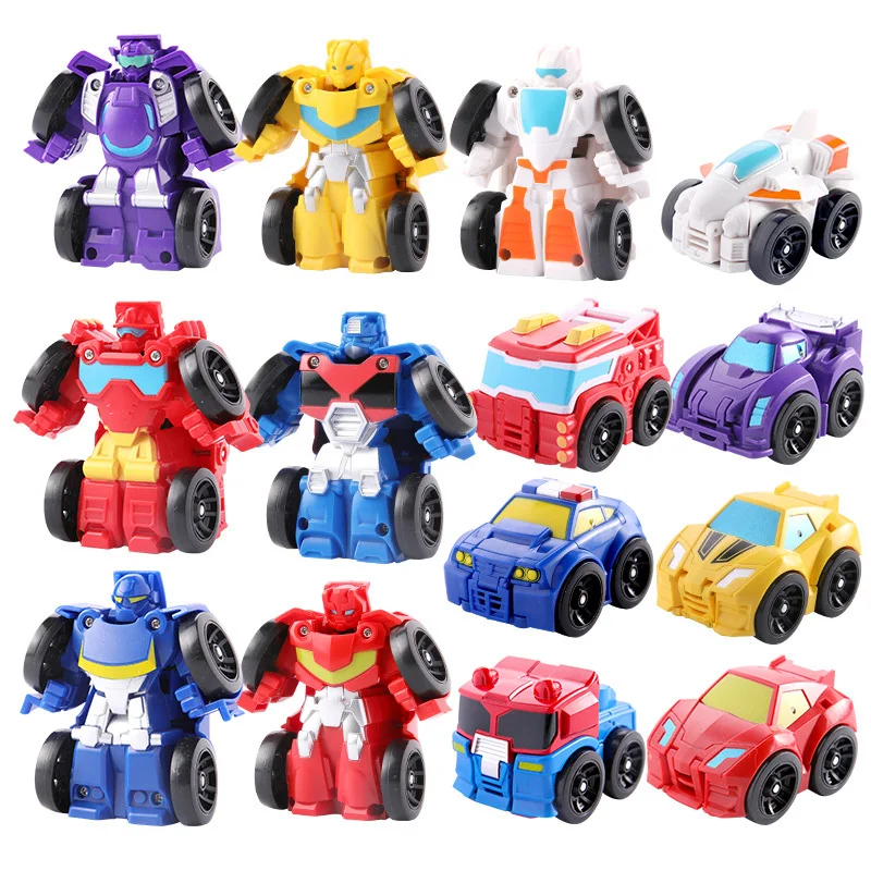 Kids Transformation Robot Car Anime Action Figure Toy Plastic Mini Deformation Robot Classic Education Toy For Children Boy Gift
