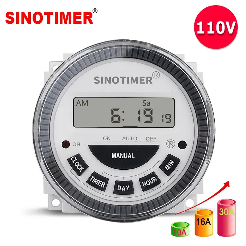 

120VAC Heavy Load 30A 7 Days Weekly Programmable Digital Timer Switch Output 110V Voltage Inside Battery with Dustproof Cover