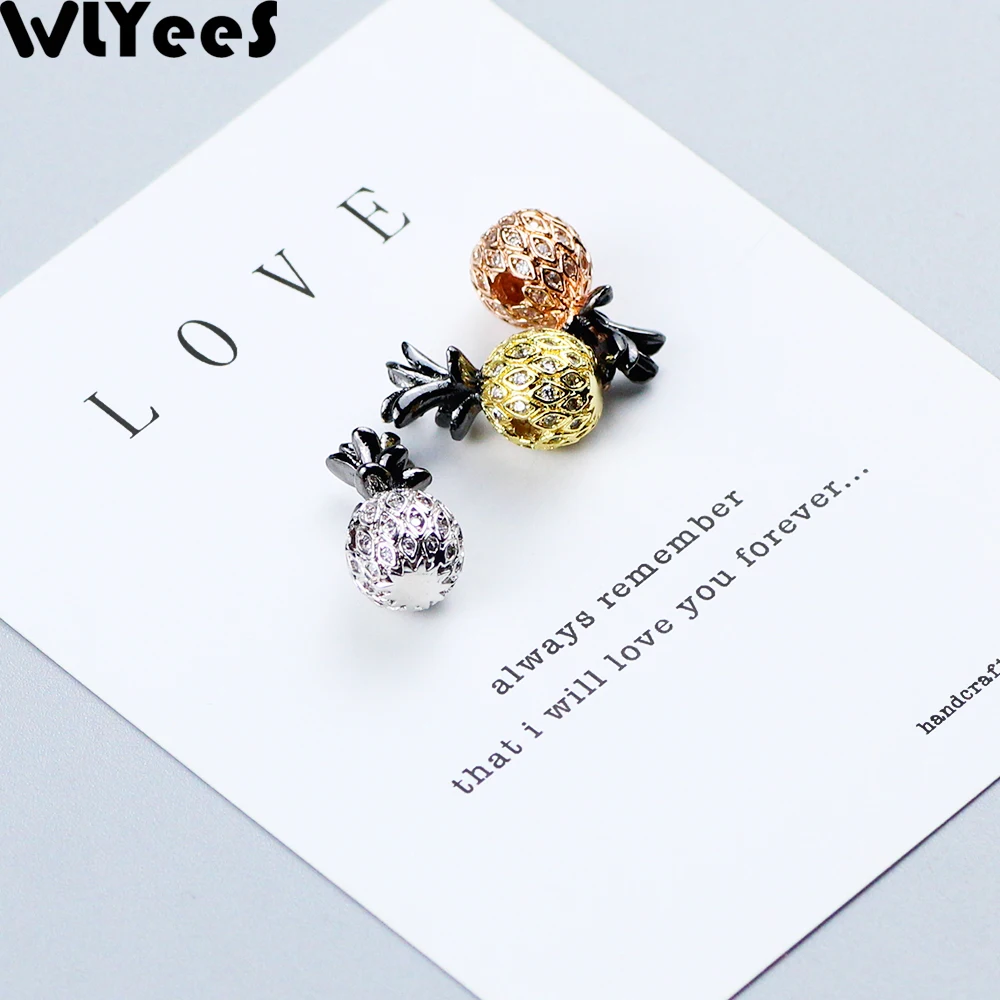 

WLYeeS White CZ pineapple Pendant Charm Copper bead 3 kinds of color Metal Spacer Loose bead Jewelry bracelet making DIY Finding