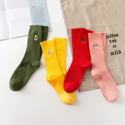 Мультфильм с фруктовым принтом Kawaii Носки Для женщин корейская мода Стиль Harajuku кучи носки Mid Длина вязаный носок