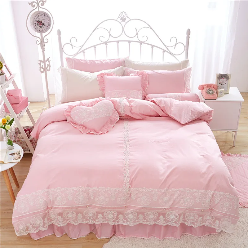 Details about   New 100%Cotton Princess Bedding Set Lace Duvet Cover Bed Skirt Pillow Mat Cover