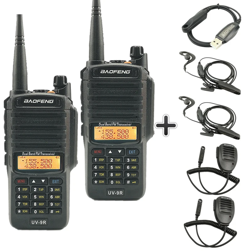 2 шт. Baofeng UV-9R пыле иди и болтай Walkie Talkie “иди и IP67 Водонепроницаемый любительской радиостанции УФ 9R двухстороннее радио CB Ham UV9R дальность 50 км - Цвет: Add 5 accessories