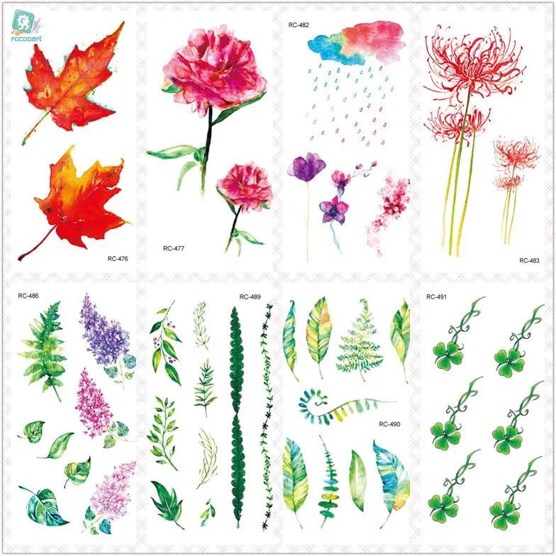 

MB Green Leaf Waterproof Temporary Tattoo Stickers Body Art Fake Tatoo Colorful Ink Flowers Taty For Woman Flash Tatuagem