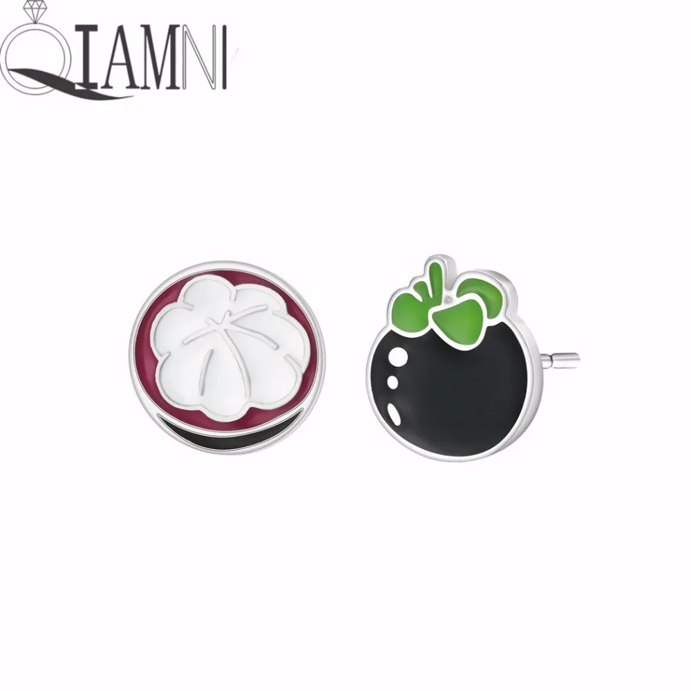 QIAMNI Handmade Watercolor Mangosteen Stud Earrings Women Cartoon Fruit Earring for Kids Birthday Jewelry Gift Brinco Pendientes | Украшения
