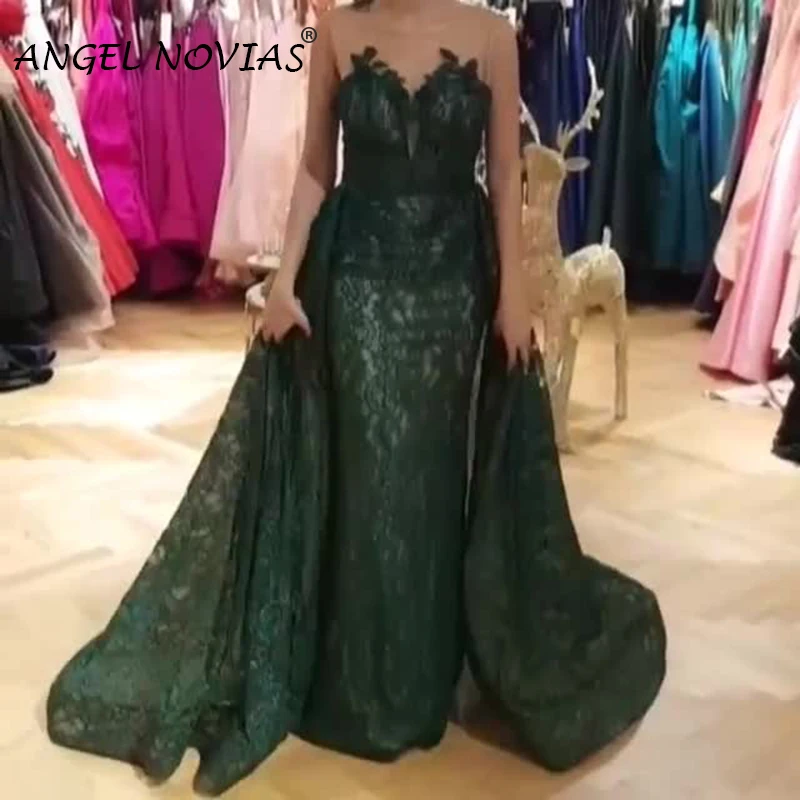

Long Elegant Women Arabic Abendkleider Mermaid Lace Green Evening Dresses 2019 with Detachable Skirt Robe De Soiree Longue Rouge