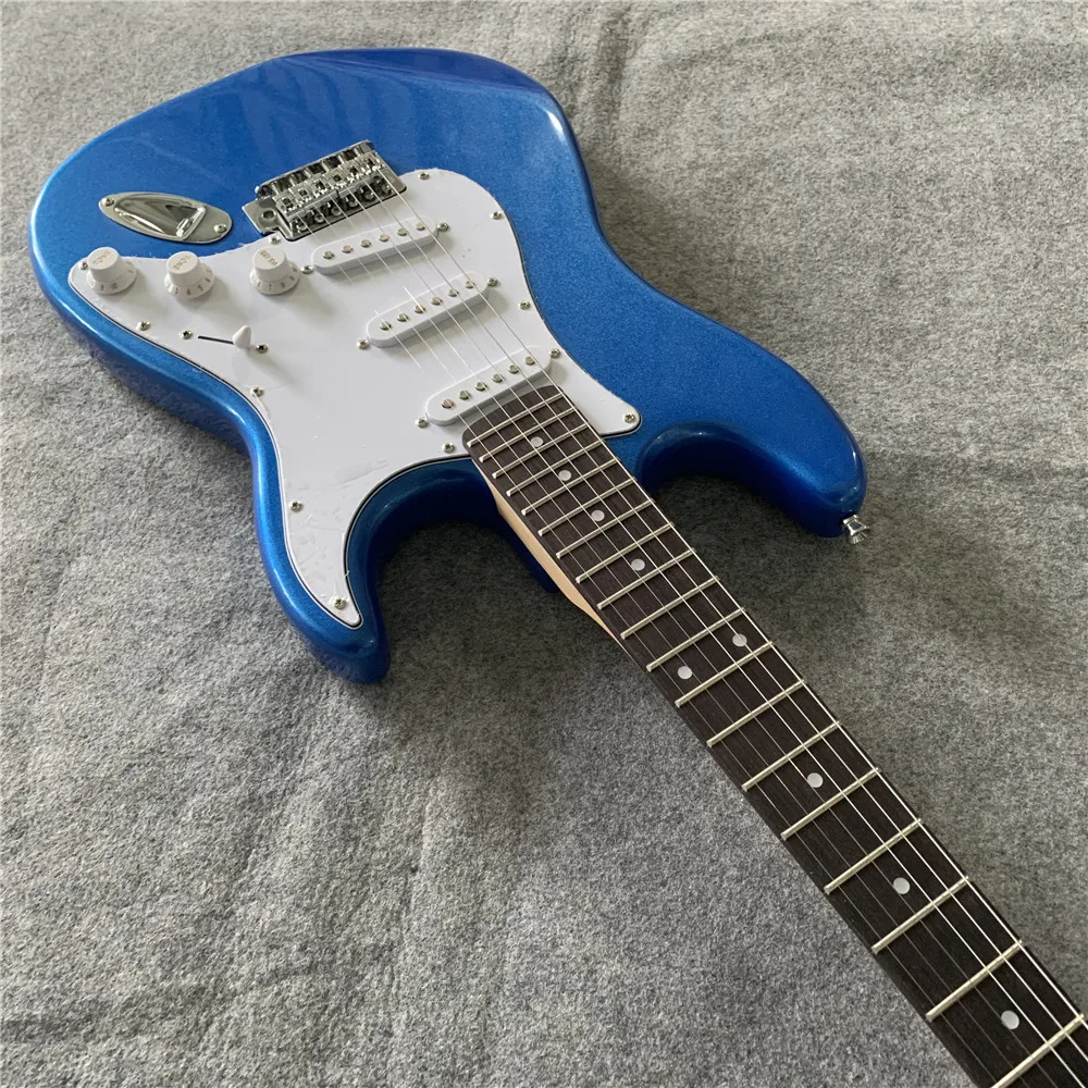 

In stock, metal blue electric guitar, practice guitar, beginners to learn electric guitar, birthday gift. Free shipping.