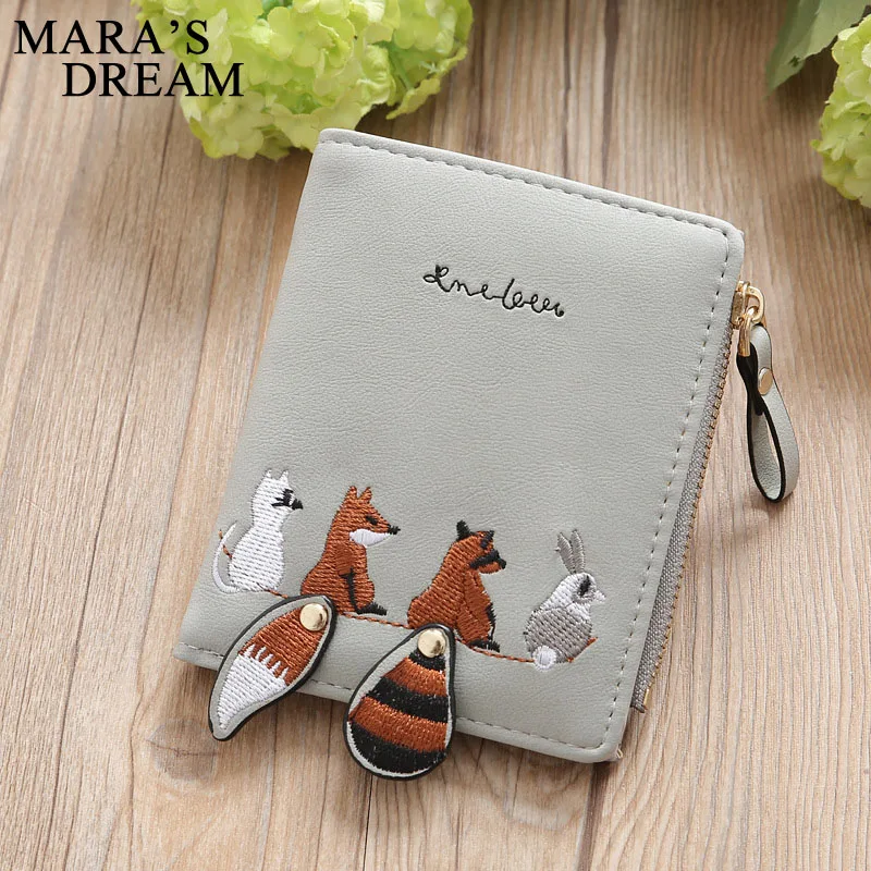 Женский кошелек Mara's Dream модный короткий с вышивкой лисы и застежкой молнией