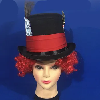 

Alice in Wonderland Mad Hatter Hat cosplay wig Tarrant Hightopp Orange Red curly hair Mr mad hat wig Role Play Mad Hatter Cap