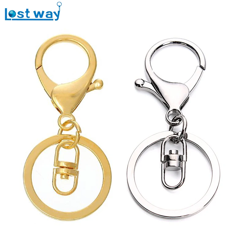 

2pcs/lot Antique White KC Gold Chrome Color Lobster Clasp Hook Keychain Split Keyring for Jewelry Making