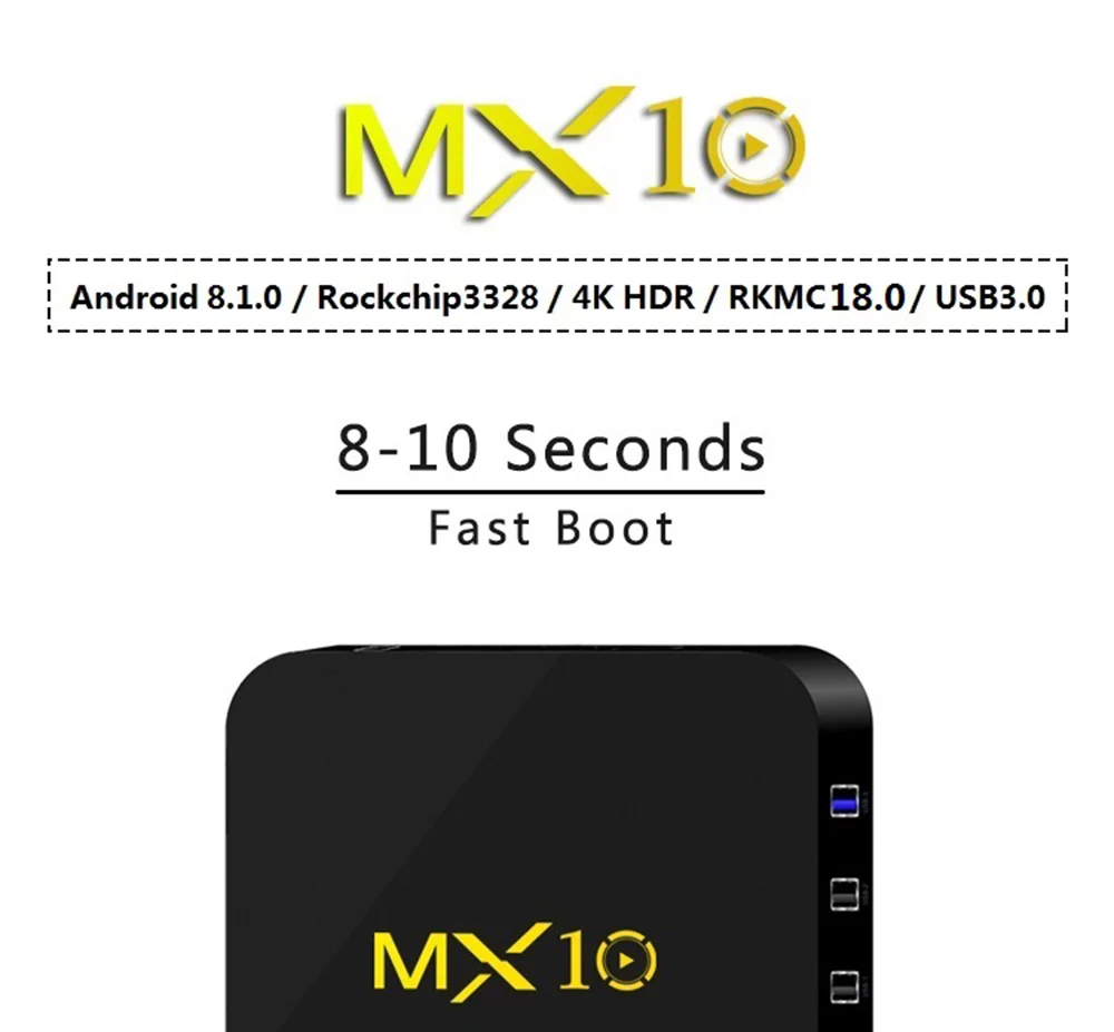 Android tv Box MX10 Smart tv Box 4 Гб DDR3 32 ГБ/64 Гб Rockchip RK3328 четырехъядерный 64-разрядный медиаплеер 4K 2,4 ГГц wifi USB 3,0