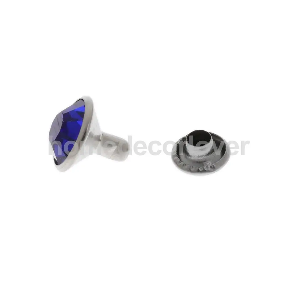50 Sets Blue Rhinestone Rivets Crystal  Rivets Spots Studs Double Cap for DIY Leather Craft Clothes Bag Shoes Decor