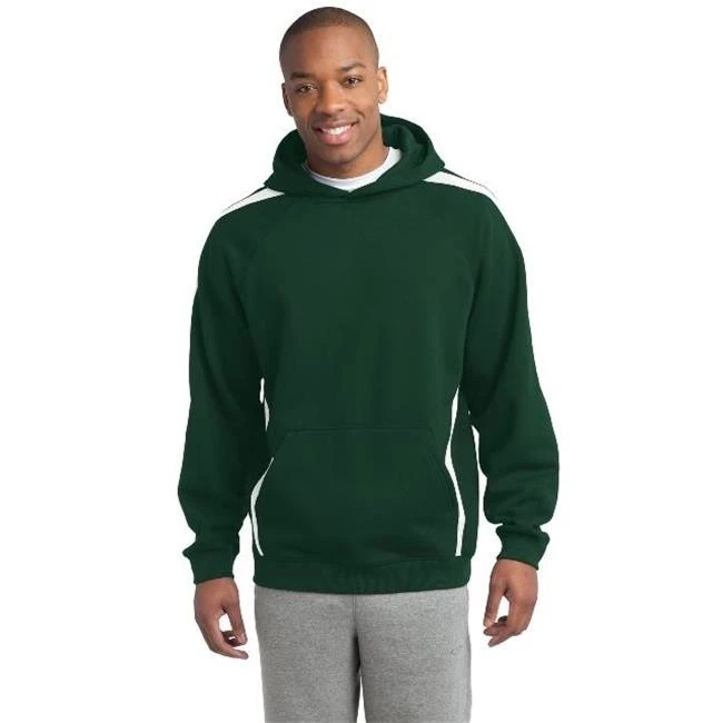 Sport-Tek ST265 Mens Sleeve Stripe Pullover Hooded Sweatshirt Forest Green & White - Extra Large