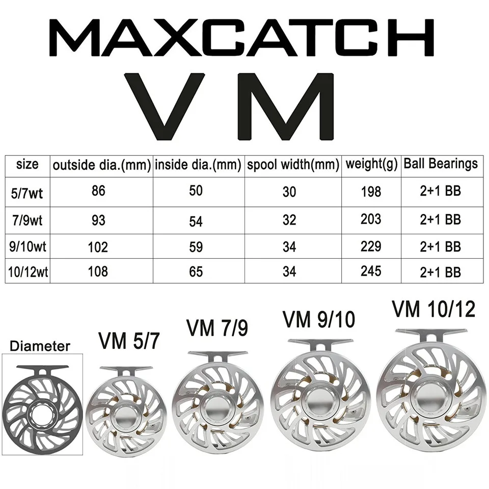 Maximumcatch 5-12wt VM Полностью герметичная Водонепроницаемая Летающая катушка с ЧПУ для резки T6061 алюминиевая катушка для морской рыбалки