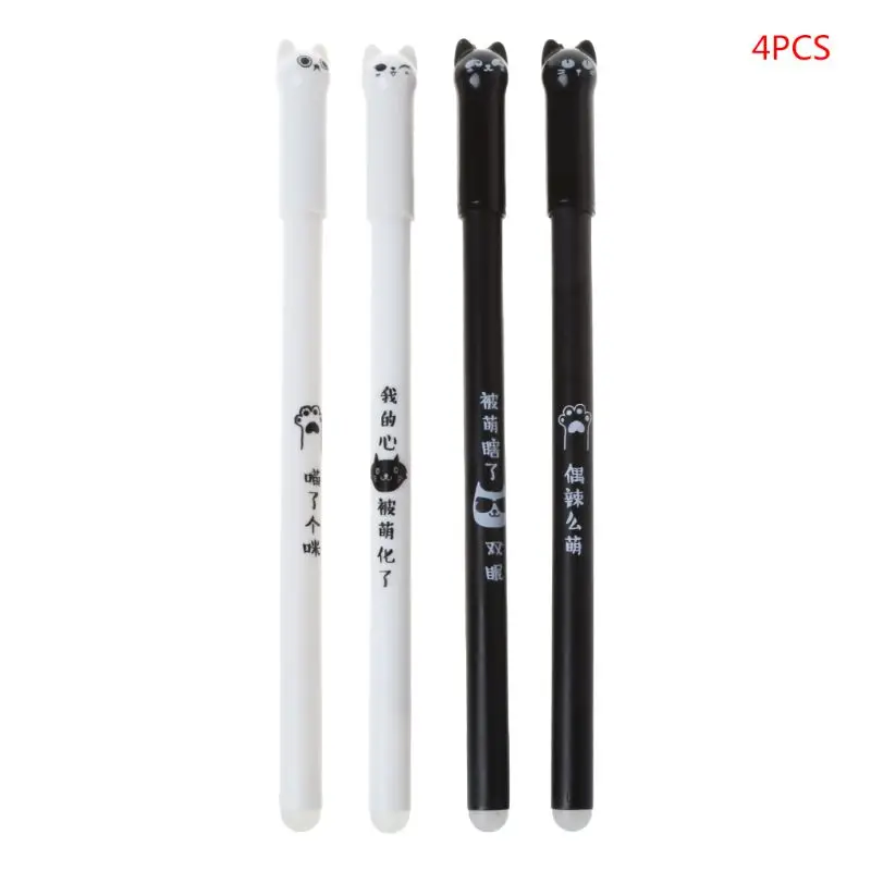 

4pcs 0.38mm Black Ink Kawaii Cat Erasable Pen Pens Writing Stationery with low price