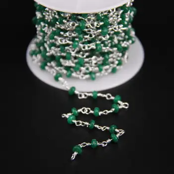 

5Meters,2x4mm Green Malaysia Jades Faceted Rondelle Chain,Metal Silver Tone Wire Wrapped Rosary Chains Fashion Necklace