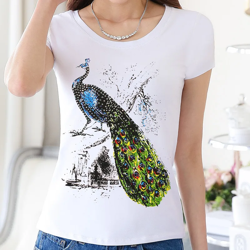 

Vetement Femme T-shirt female Printed Rhinestone new summer tops large size XXXL women's diamond tshirts white Camisetas Mujer