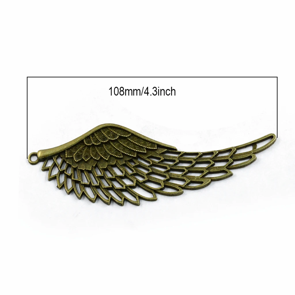6 Pieces Antique Bronze Large Hollow Filigree Angel Wing Necklace Pendant Handmade Crafts