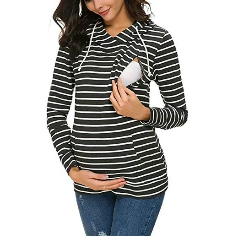 Blusa Tshirt Women Mulheres Maternidade Autumn Stripe Lactation Long Sleeve Breastfeeding Clothes Nursing Top Maternity Tops