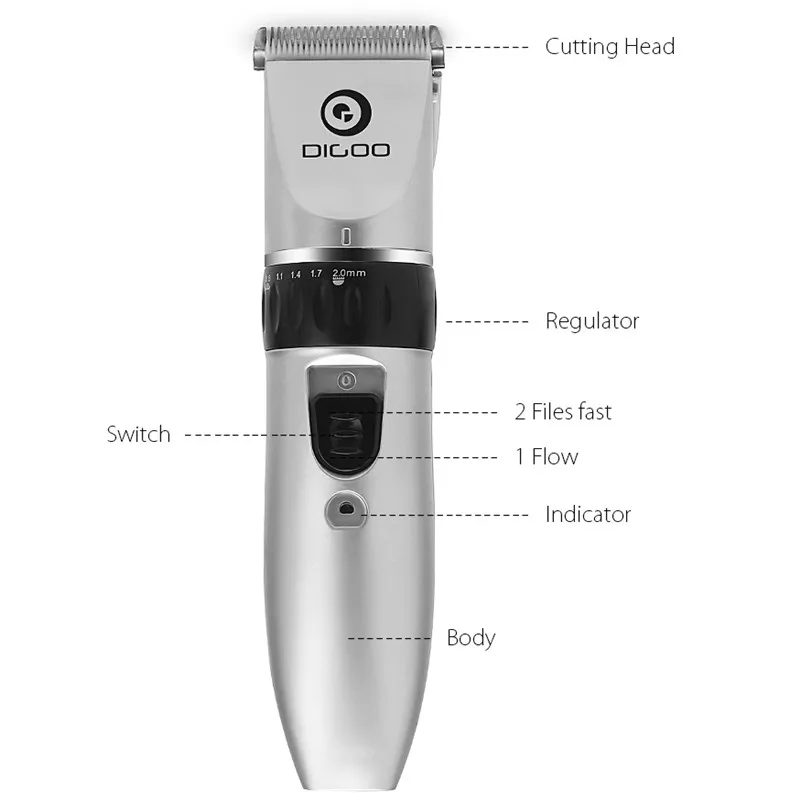 Digoo BB-T1 USB Professional Adjustable Ceramic Blade Electric Hair Trimmer Rechargeable Hair Clipper 4X Extra Limiting Comb Men