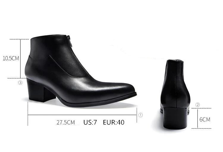 Размер 37-44; мужские ботинки на высоком каблуке из натуральной кожи; мужские зимние белые ботильоны с острым носком; обувь на молнии; обувь на толстом каблуке