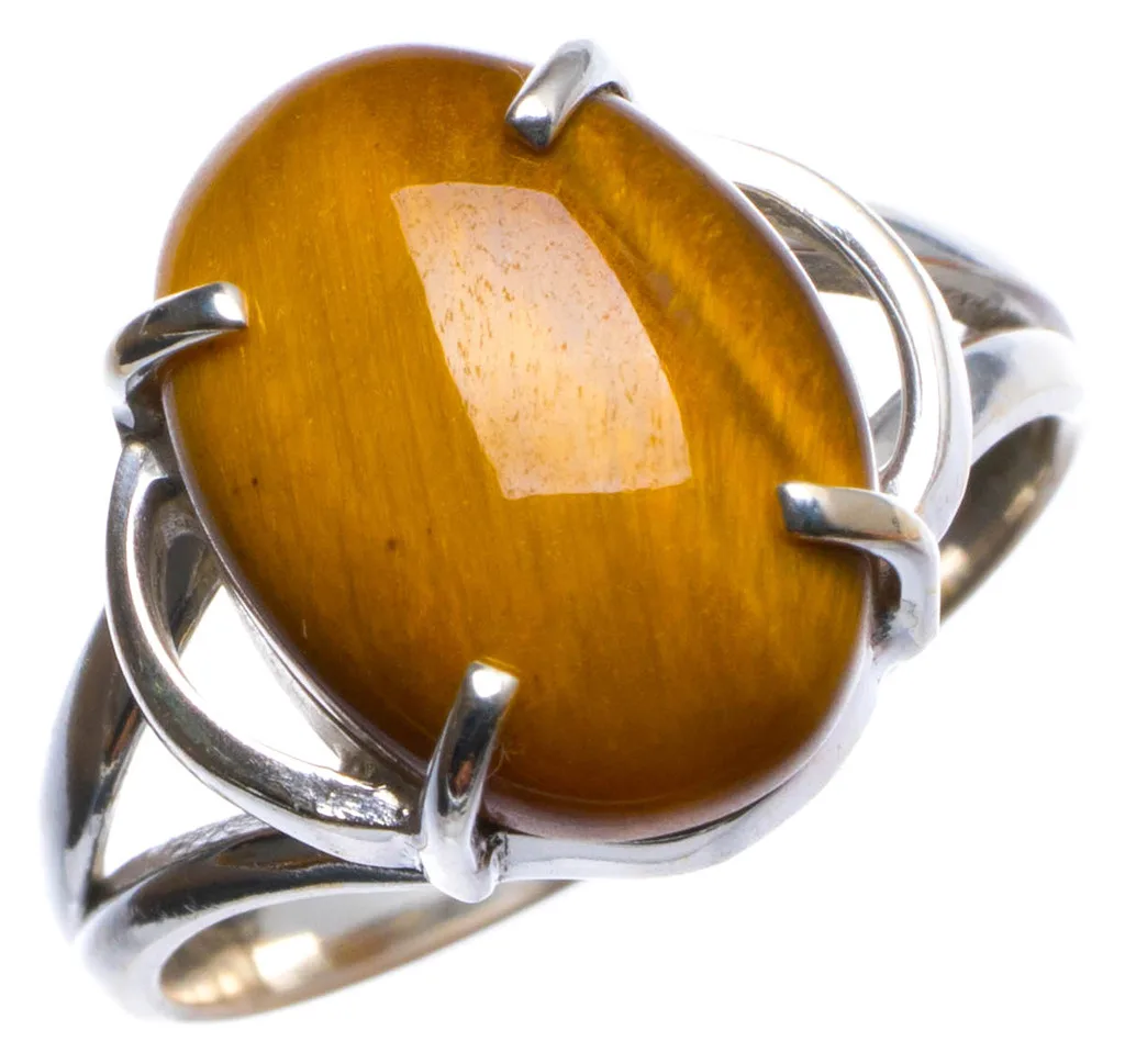 

Natural Tiger Eye Handmade Unique 925 Sterling Silver Ring, US size 6.5 X2316