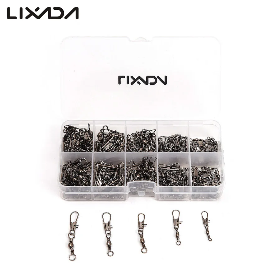

Lixada 200Pcs/set Brass Barrel Swivel Line Connector Solid Ring Interlock Snap Fishing Hook with box Accessory 5/7/9/11/13#