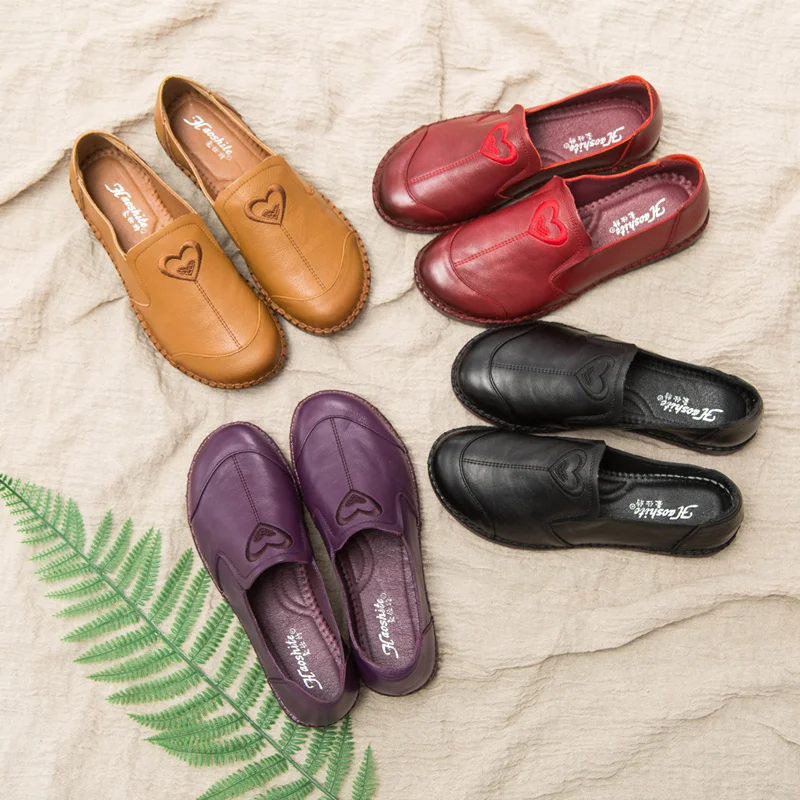 AARDIMI/женские туфли на плоской подошве из натуральной кожи ручной работы в стиле ретро; однотонные туфли без застежки на плоской подошве с круглым носком; женские лоферы; 4 цвета